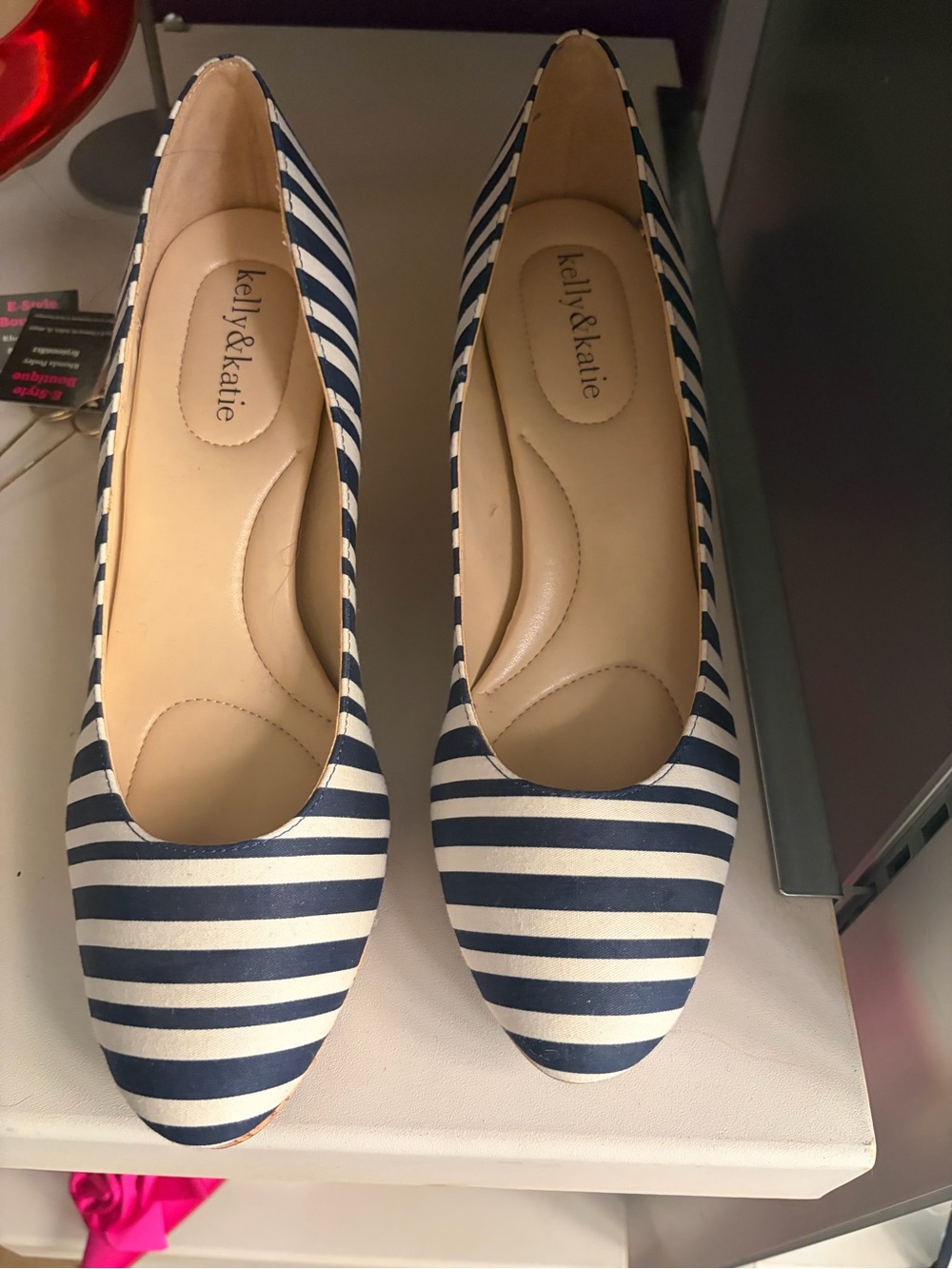 Kelly & Katie Navy and White Striped Heels